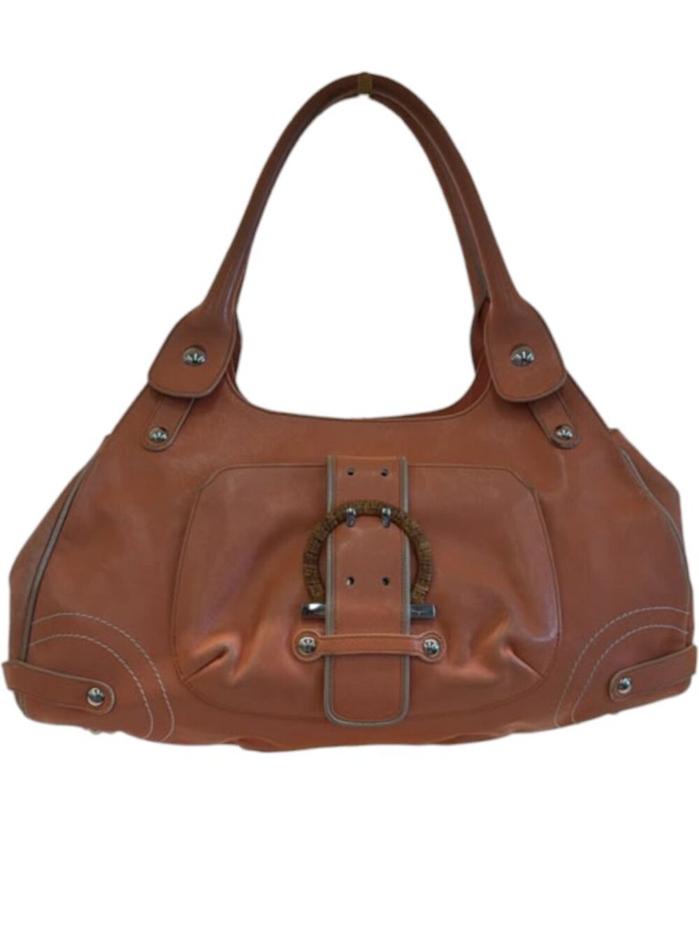 498160CR C1 Salvatore Ferragamo Hand Bag Orange Leather